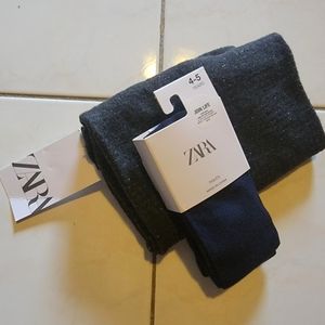 Kids fall/winter pants&tights,zara,size 4-5,black pants,navy tights